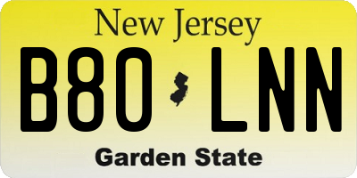 NJ license plate B80LNN