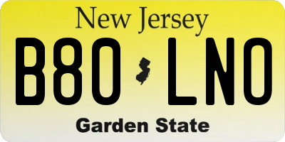 NJ license plate B80LNO