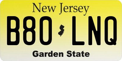 NJ license plate B80LNQ