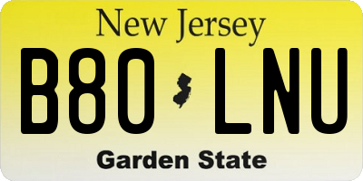 NJ license plate B80LNU