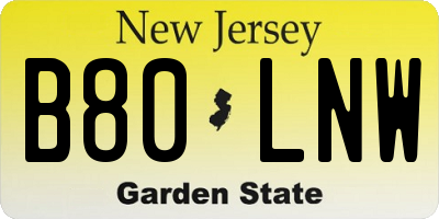 NJ license plate B80LNW