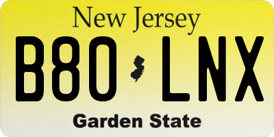 NJ license plate B80LNX