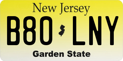 NJ license plate B80LNY