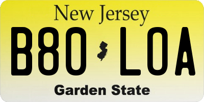NJ license plate B80LOA