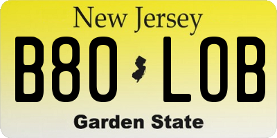 NJ license plate B80LOB