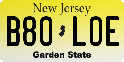 NJ license plate B80LOE