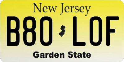 NJ license plate B80LOF