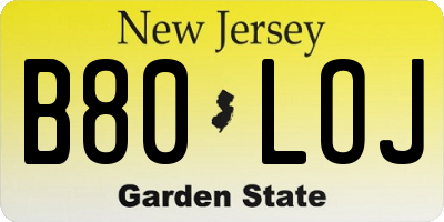 NJ license plate B80LOJ