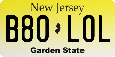 NJ license plate B80LOL