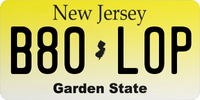 NJ license plate B80LOP
