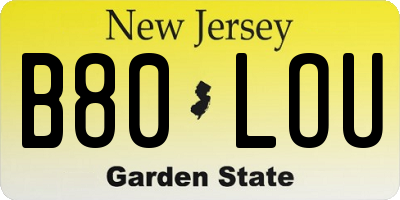 NJ license plate B80LOU