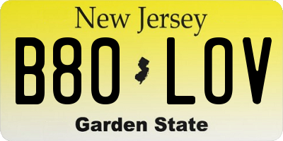 NJ license plate B80LOV