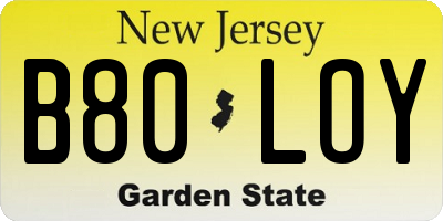 NJ license plate B80LOY