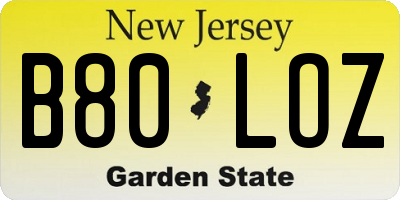 NJ license plate B80LOZ