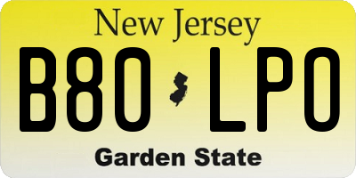 NJ license plate B80LPO