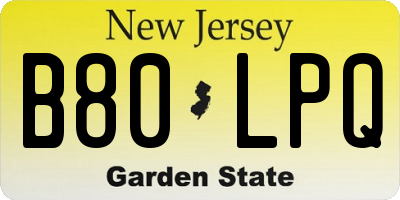 NJ license plate B80LPQ
