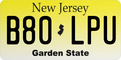 NJ license plate B80LPU