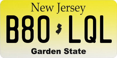NJ license plate B80LQL