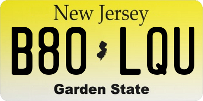NJ license plate B80LQU
