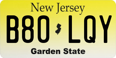 NJ license plate B80LQY