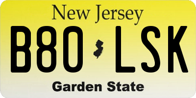 NJ license plate B80LSK