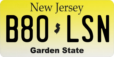 NJ license plate B80LSN