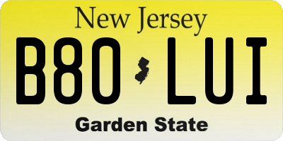 NJ license plate B80LUI