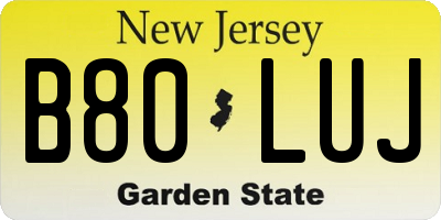 NJ license plate B80LUJ