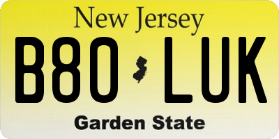 NJ license plate B80LUK