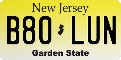 NJ license plate B80LUN