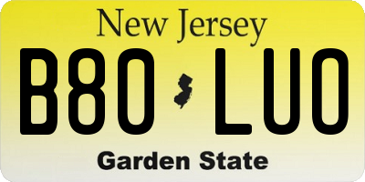 NJ license plate B80LUO
