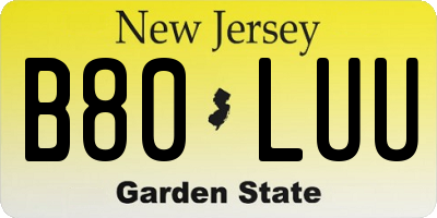 NJ license plate B80LUU