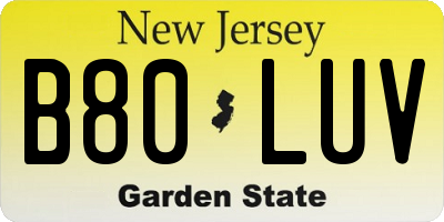 NJ license plate B80LUV