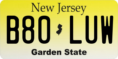 NJ license plate B80LUW