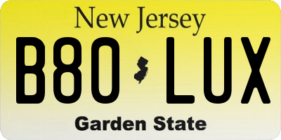 NJ license plate B80LUX