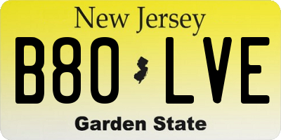 NJ license plate B80LVE
