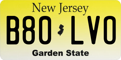 NJ license plate B80LVO