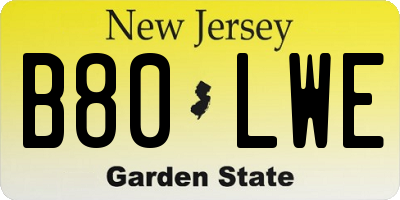NJ license plate B80LWE