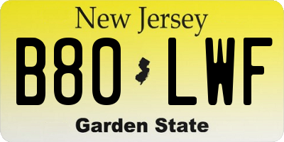 NJ license plate B80LWF