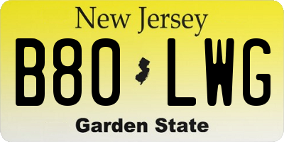 NJ license plate B80LWG