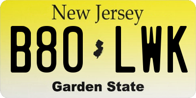 NJ license plate B80LWK