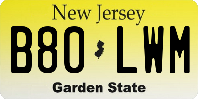 NJ license plate B80LWM