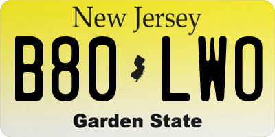 NJ license plate B80LWO