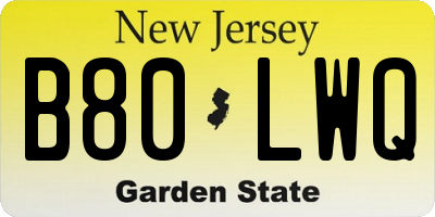 NJ license plate B80LWQ