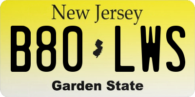 NJ license plate B80LWS