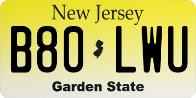 NJ license plate B80LWU