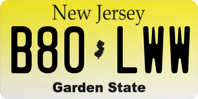 NJ license plate B80LWW