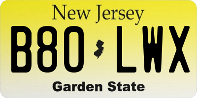 NJ license plate B80LWX