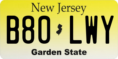 NJ license plate B80LWY