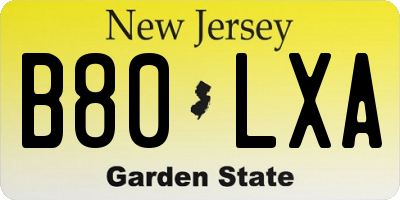 NJ license plate B80LXA
